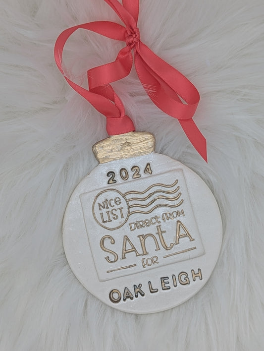 Custom Name & Year Christmas Ornament – Santa’s Nice List