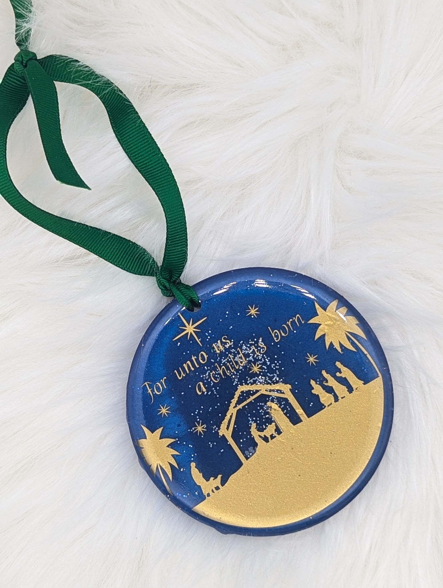 Resin Ornament – “Silent Night” or “For Unto Us a Child Is Born”